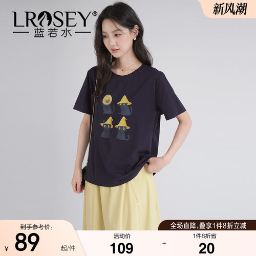蓝若水设计感卡通印花显瘦T恤