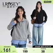 女装 卫衣休闲时尚 2026春装 韩系拼接条纹假两件衬衫 新款 蓝若水大码