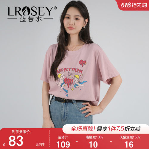 蓝若水宽松卡通印花上衣T恤舒适