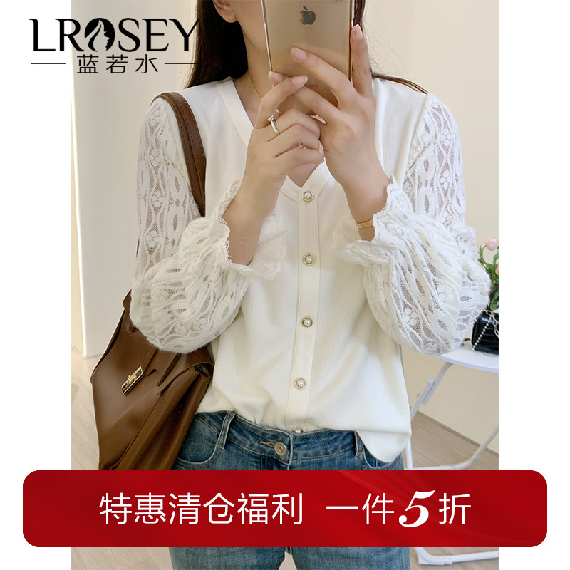蓝若水蕾丝拼接上衣显瘦气质衬衫