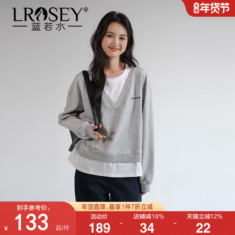 蓝若水大码女装小众叠穿假两件卫衣胖mm春季新款别致显瘦炸街上衣,女装/女士精品,大码内搭,淘宝优惠券,粉丝福利购,淘宝优惠卷