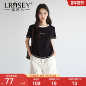 女装 字母刺绣明线短袖 T恤2026夏装 蓝若水大码 新款 微胖MM复古上衣