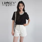 女装 胖MM肌理感宽松衬衫 复古蕾丝圆领小衫 新款 2026夏装 蓝若水大码