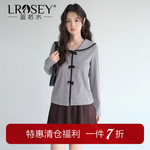 蓝若水韩系甜美蝴蝶结显瘦上衣
