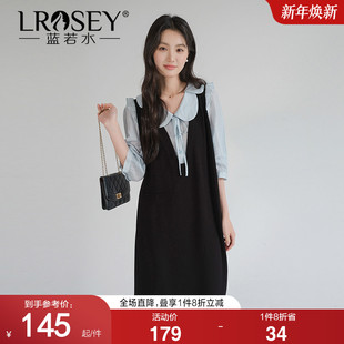 七分袖 蓝若水大码 新款 花瓣领假两件雪纺裙胖MM2026春装 连衣裙 女装