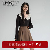 女装 2026春新款 法式 蓝若水大码 复古娃娃领针织衫 胖MM淑女打底上衣