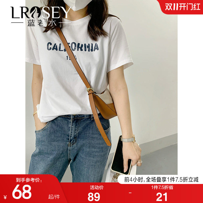 蓝若水大码女装欧美字母印花T恤胖mm夏装宽松百搭简约巨显瘦上衣