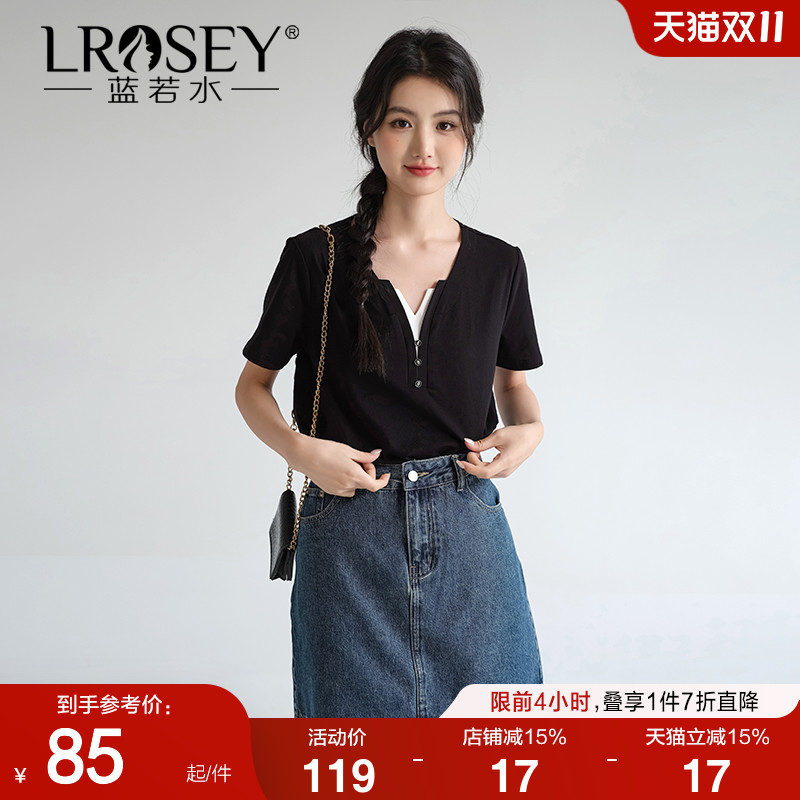 蓝若水时尚百搭T恤显瘦别致上衣