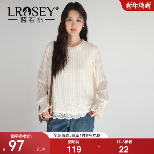 蓝若水法式设计感蕾丝显瘦上衣