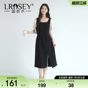 蓝若水大码女装2026夏装新款钉珠荷叶袖连衣裙胖MM法式方领雪纺裙