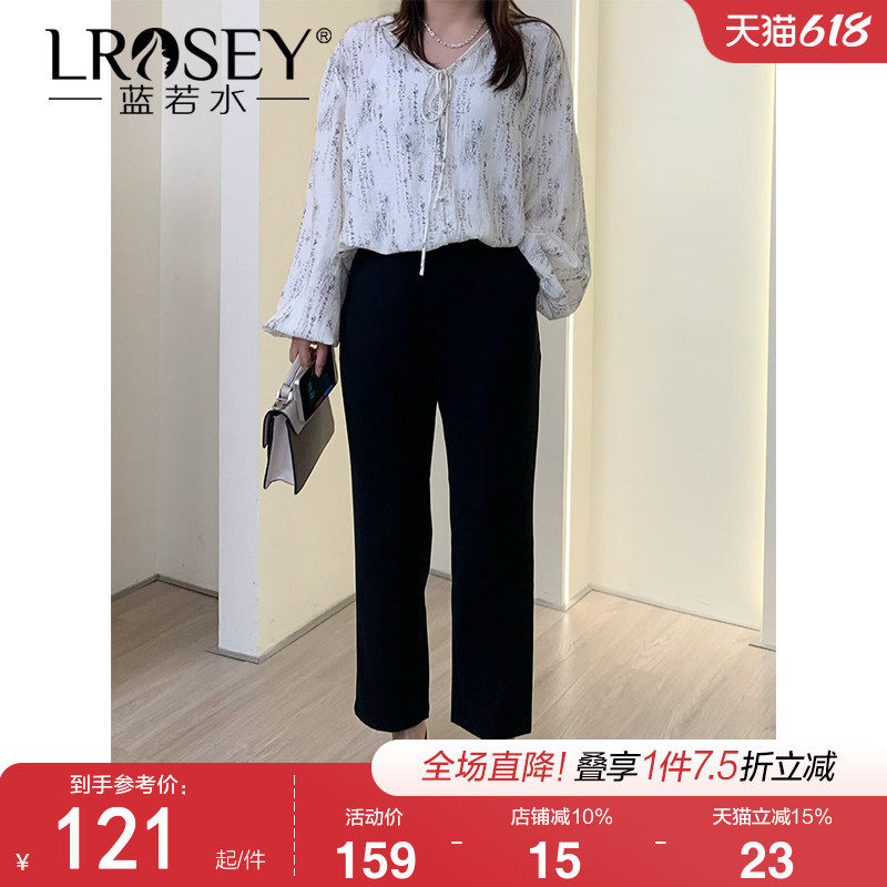蓝若水大码女装高腰直筒西装裤胖MM春新款修身遮胯通勤显瘦休闲裤