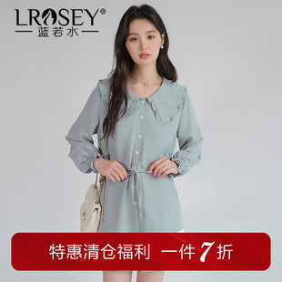 蓝若水大码女装法式娃娃领雪纺衫2026春装新款胖MM设计感收腰上衣