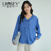 法式 V领职业OL蓝色衬衣 蓝若水大码 女装 2026春上新 喜欢请加购