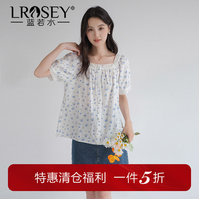 蓝若水碎花小衫显瘦甜美短袖上衣