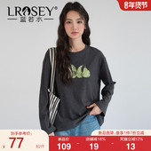 新款 通勤简约ins上衣 蓝若水大码 2026春装 小众水果印花长袖 T恤