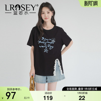 蓝若水设计感开叉显瘦短袖T恤