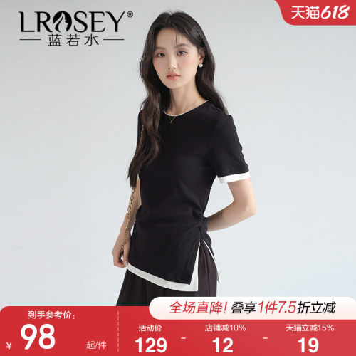 蓝若水撞色小众别致上衣修身显瘦