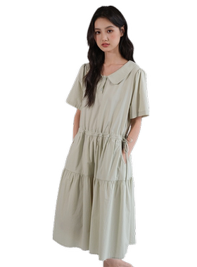 蓝若水连衣裙淑女气质显瘦中长裙