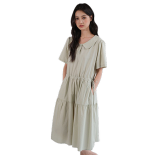 蓝若水大码女装气质翻领连衣裙2026夏季新品胖mm时尚法式收腰长裙