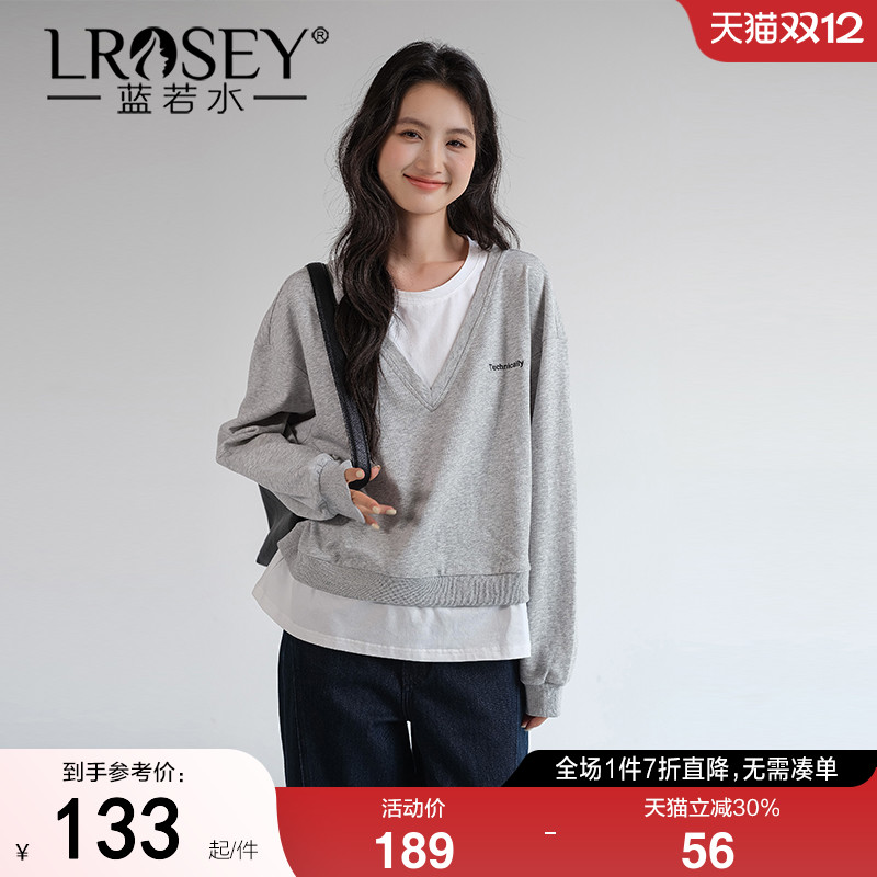 蓝若水假两件卫衣韩版宽松显瘦