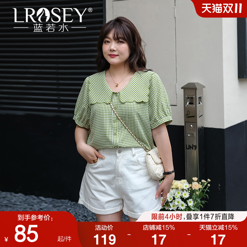 蓝若水减龄格纹衬衫甜美显瘦上衣