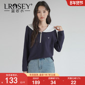 珠地棉刺绣海军领小衫 蓝若水大码 2026春装 新款 半拉链针织上衣