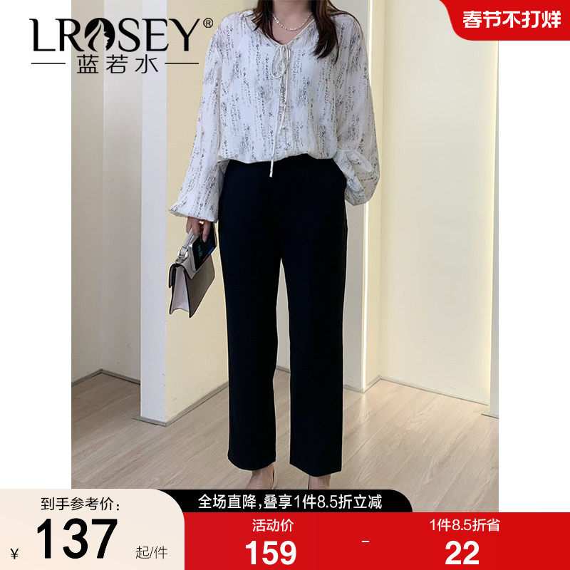 蓝若水大码女装高腰直筒西装裤胖MM春新款修身遮胯通勤显瘦休闲裤