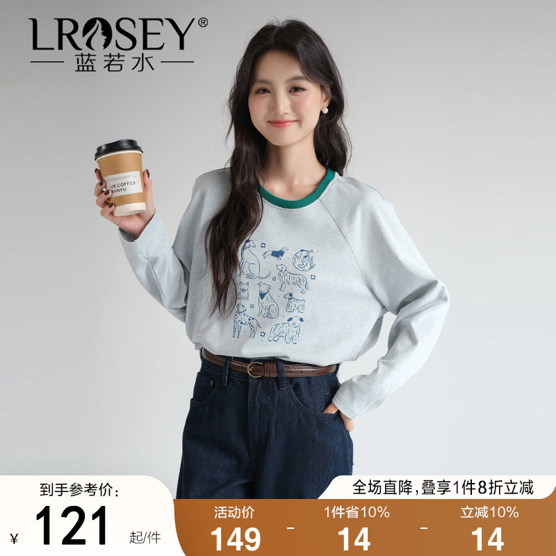 蓝若水别致印花T恤宽松显瘦上衣