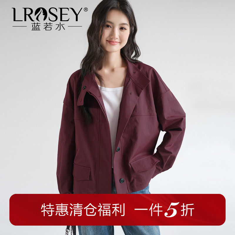 蓝若水大码女装廓形工装立领外套胖MM春装休闲短款夹克上衣