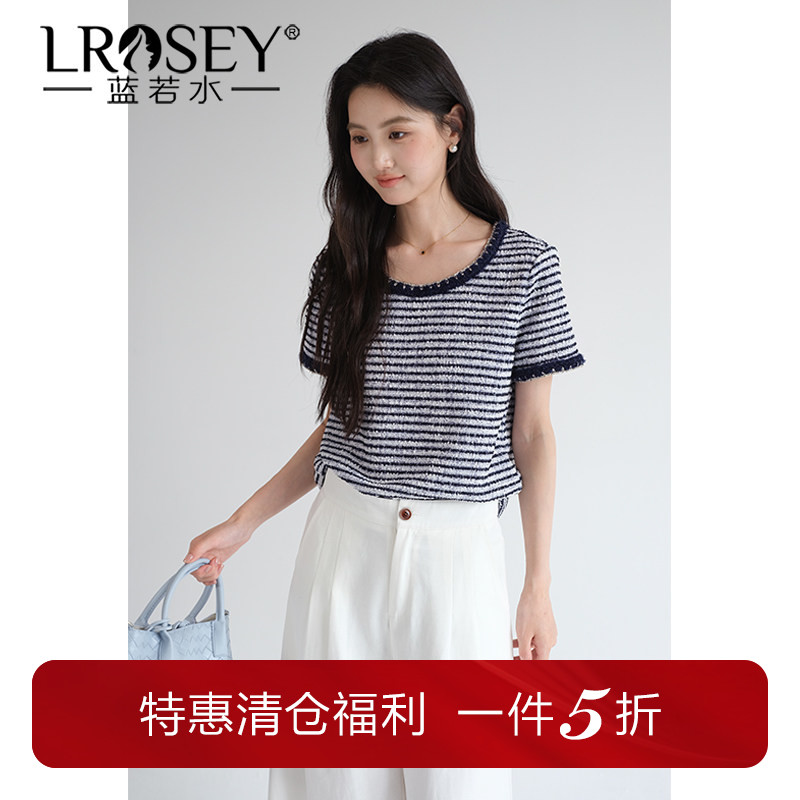 蓝若水小香风独特别致圆领上衣图片