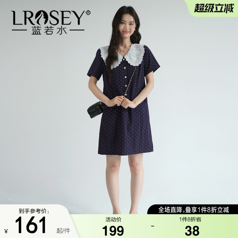 蓝若水大码女装2026夏装新款蕾丝娃娃领波点碎花裙胖MM宽松连衣裙