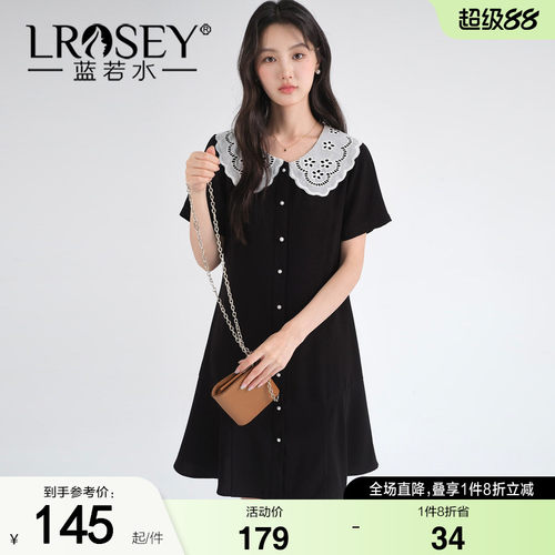 蓝若水娃娃领减龄休闲显瘦连衣裙