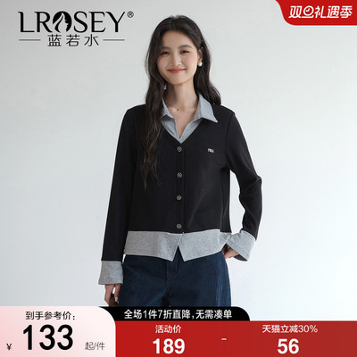 蓝若水假两件翻领上衣显瘦别致