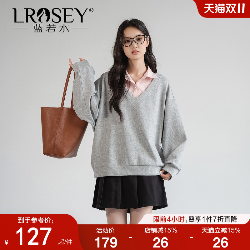 蓝若水假两件卫衣宽松显瘦上衣