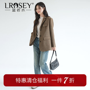 春装 新款 蓝若水大码 通勤高级感英伦外套西服 美拉德羊毛呢西装