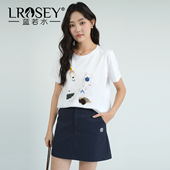 女装 微胖MM趣味印花短袖 T恤2026夏装 蓝若水大码 新款 甜美减龄上衣