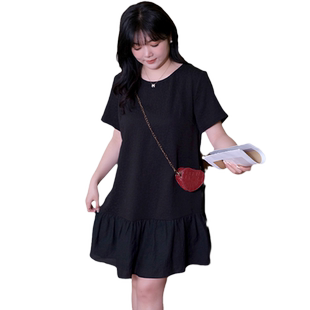 蓝若水大码女装简约梨形穿搭宽松中裙胖MM夏新品赫本风显瘦连衣裙