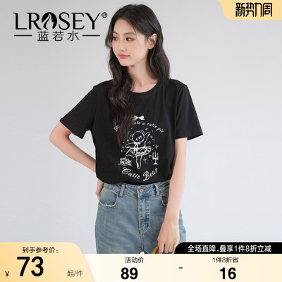 蓝若水卡通印花短袖T恤正肩上衣
