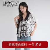 新中式 上衣 2026夏装 新款 国风水墨画印花盘扣雪纺衫 蓝若水大码