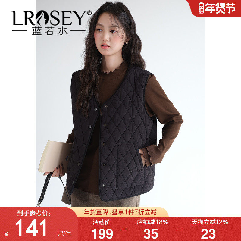 【保暖外穿V领菱格棉马甲】蓝若水大码2026春装新款百搭坎肩外套,女装/女士精品,常规大码外套,淘宝优惠券,粉丝福利购,淘宝优惠卷