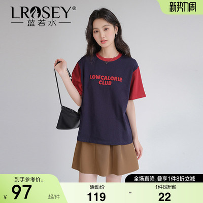 蓝若水美式插肩袖显瘦短袖T恤