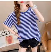 t恤蓝白条纹水手服班服工T恤定制夏 圆领男女情侣装 纯棉海魂衫 短袖