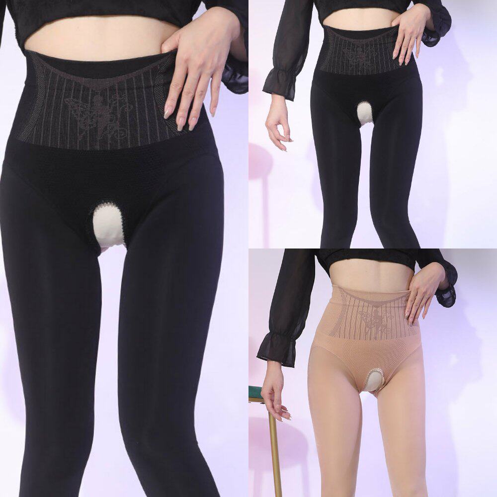 袋装水光黑丝透肤开档打底裤女高腰提臀高密黑丝号大码