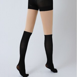 版 假袜子 拼接假过膝光腿神器天鹅绒一体裤 wow三合一安全裤