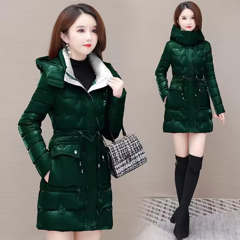 炫彩免洗亮皮棉衣女中长款2025冬季新款韩版棉袄外套加厚棉服女装