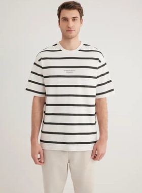 土耳其mavi男士黑白条纹短袖T恤宽松休闲上衣0612512-70057