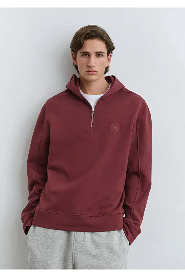 土耳其mavi酒红色拉链半高领卫衣男士宽松休闲外套os10305-70396