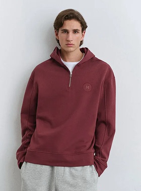 土耳其mavi酒红色拉链半高领卫衣男士宽松休闲外套os10305-70396