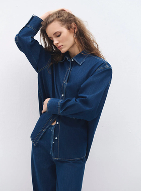 土耳其mavi蓝色复古水洗纯棉牛仔衬衫