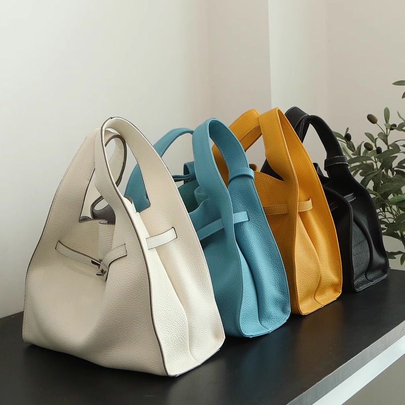 【PIGMISS】头层牛皮菜篮子水桶包大容量单肩斜挎托特包通勤女包